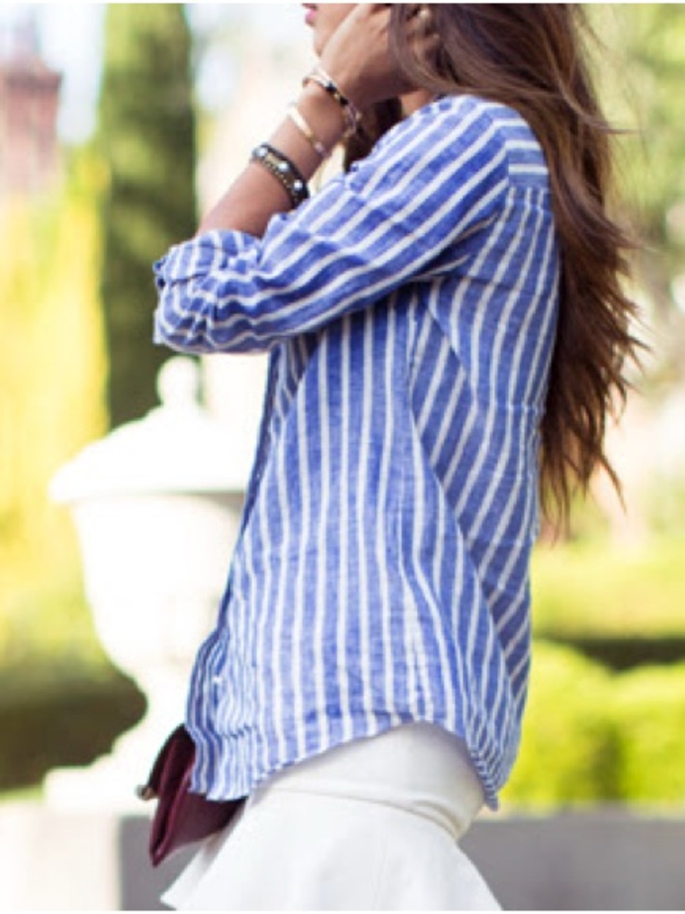 J. Crew 100% Linen Perfect Shirt Blue White Vertical Striped Button-Up Shirt Top